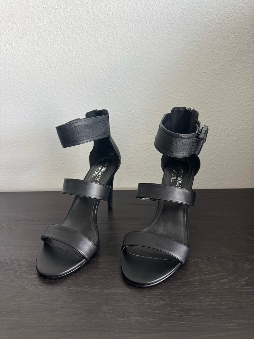 Dominique Black Ankle-Strap Stiletto Sandals Size 10